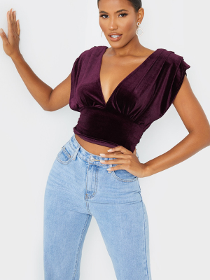 Plum Velvet Draped Plunge Crop Top