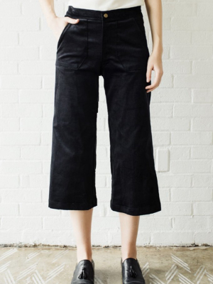 Lucy Cropped Black Velvet Trouser