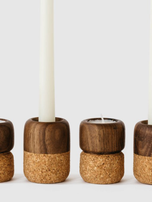 Petite Cork + Wood Candlestick