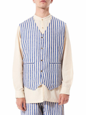 Fitted Pinstriped Waistcoat (pf Mpj Wc02 Blue Stripes)