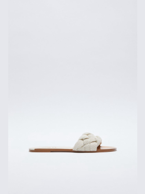 Pearl Detail Woven Slide Sandals