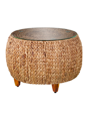 Joba Round Water Hyacinth Cocktail Table Brown - Aiden Lane