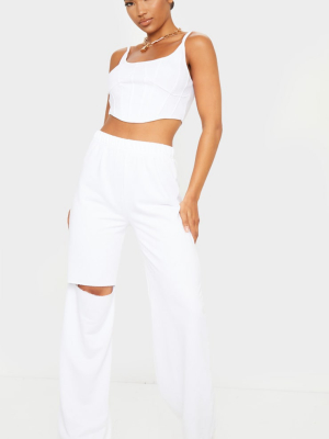 White Ripped Knee Wide Leg Joggers