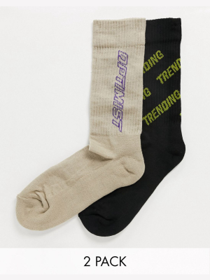 Asos Design Sport Socks With Slogans In Muted Colors 2-pack