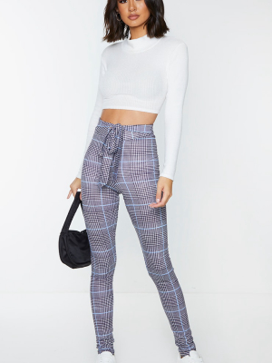 Grey Check Tie Waist Printed Leggings