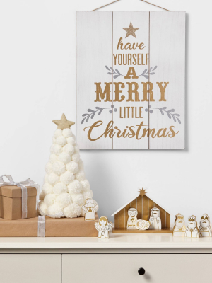 Pom Pom Christmas Tree Decorative Figurine White - Wondershop™