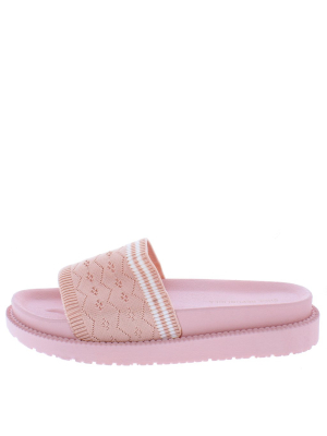 Drank Blush Striped Knit Open Toe Flat Slide Sandal