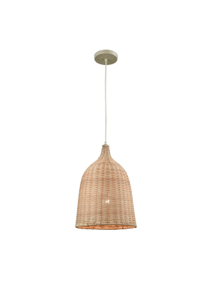 Pleasant Fields 1-light 17 X 12 X 12 Mini Pendant In Russet Beige With Natural Wicker Shade