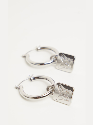 Silver Butterfly Lock Hoop Earrings