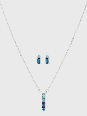 Silver Plated Cubic Zirconia Necklace And Stud Earring Set 2pc - A New Day™