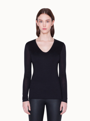 Long Sleeve U-neck Cashmere Silk Shirt