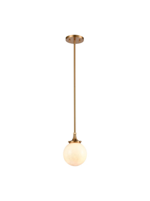 Beverly Hills 1-light Mini Pendant In Satin Brass With White Feathered Glass