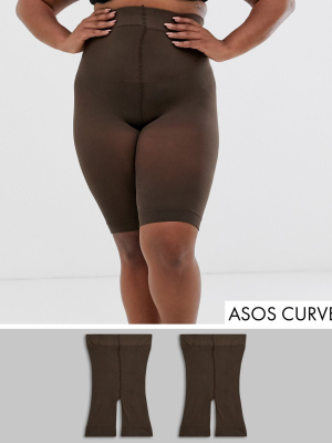 Asos Design Curve Anti-chafing Shorts 2 Pack In Umber