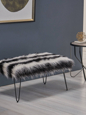 Binniker Faux Fur Bench Black/white - Christopher Knight Home