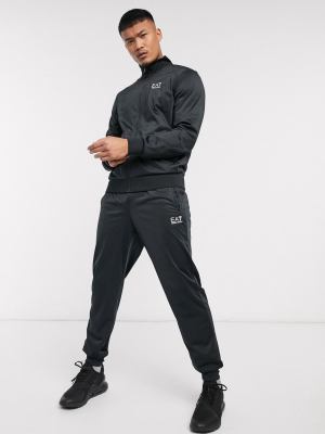 Armani Ea7 Visibility Tricot Logo Tracksuit In Black