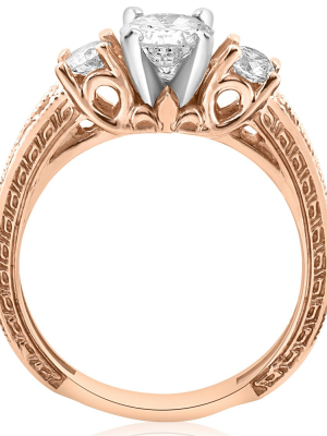 Pompeii3 1ct Vintage Diamond 3 Stone Engagememt Ring 14k Rose Gold