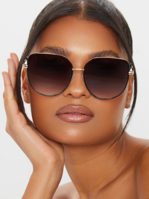 Black Oversized Round Cat Eye Sunglasses