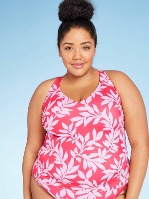 Women's Plus Size V-neck Tankini Top - All In Motion™ Red Floral