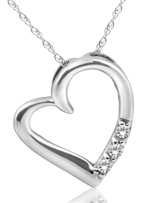 Pompeii3 Diamond Heart Pendant Necklace 3-stone 10k White Gold