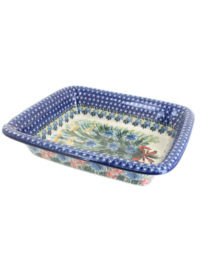 Blue Rose Polish Pottery Day Lily Bouquet Medium Rectangular Baker