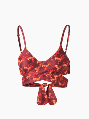 Izamal Wrap Bikini Top - Red Gallo Print