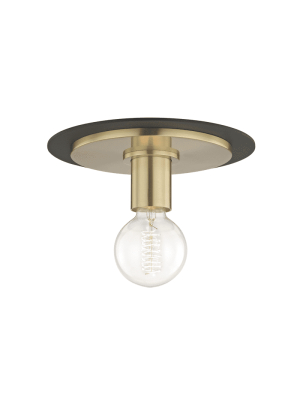 Milo 1 Light Small Flush Mount - Aged Brass/black