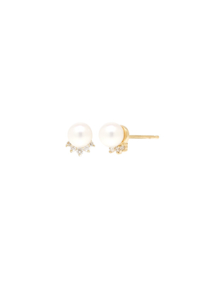 14k Pearl And Diamond Collar Studs