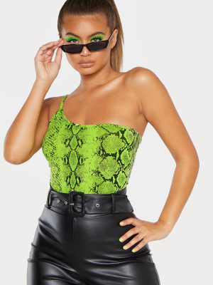 Lime Snake Printed One Shoulder Strappy Thong...