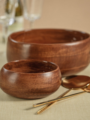 Gabonese Round Mango Wood Bowl - Walnut Enamel