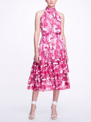 Pour Paint High Neck Ruffle Dress