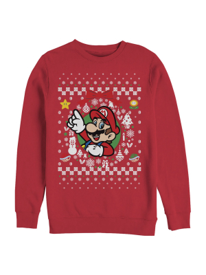 Men's Nintendo Ugly Christmas Mario Wreath Sweatshirt