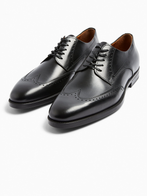 Black Real Leather Pisa Wingcap Shoes
