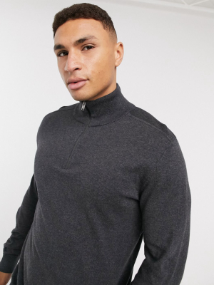 Selected Homme Quarter Zip Sweater In Dark Gray