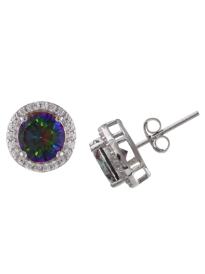 Women's Mystic Topaz Cubic Zirconia Stud Earrings In Sterling Silver (11mm)