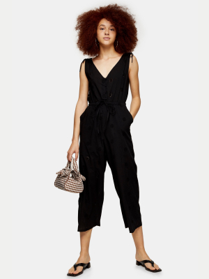 Black Relaxed Embroidery Jumpsuit