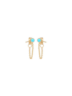 14k Turquoise Bezel Chain Stud Earrings