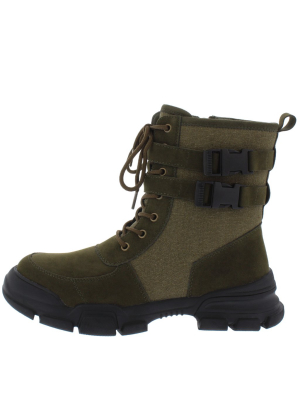 Elisa3 Olive Lace Up Dual Buckle Combat Boot