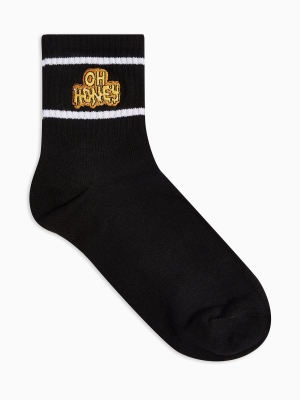 Oh Honey Slogan Socks In Black