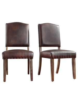 Set Of 2 Cobble Hill Nailhead Accent Dining Chair Wood Marbled Chocolate - Inspire Q