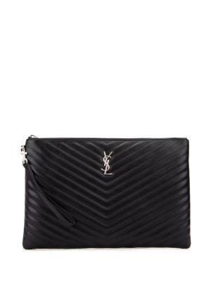 Saint Laurent Large Logo Monogram Quilted Clutch Bag