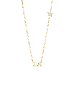 14k Itty Bitty La Necklace With Floating Pave Star