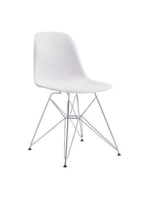 Mid-century Modern Chromed Steel And Abs Plastic Dining Chair - White - Zm Home