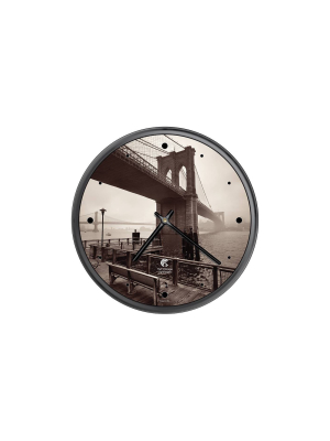 12.75" X 1.5" Brooklyn Bridge Quartz Movement Decorative Wall Clock Black Frame - By Chicago Lighthouse