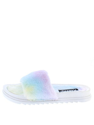 Jupiter05 Cotton Candy Faux Fur Open Toe Flat Slide Sandal