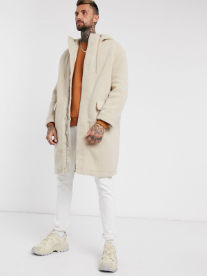 Asos Design Borg Oversized Jacket In Stone