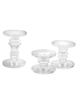 3pc Glass Pillar Candleholder Set - Diamond Star