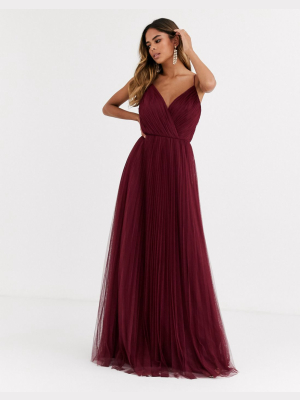 Asos Design Fuller Bust Cami Pleat Tulle Maxi Dress In Red