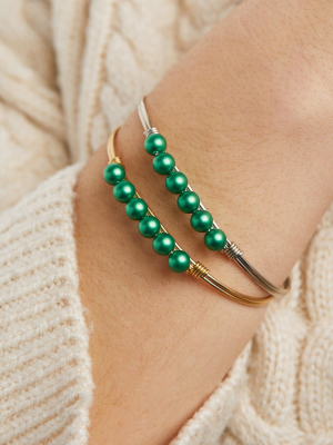 Crystal Pearl Bangle Bracelet In Emerald