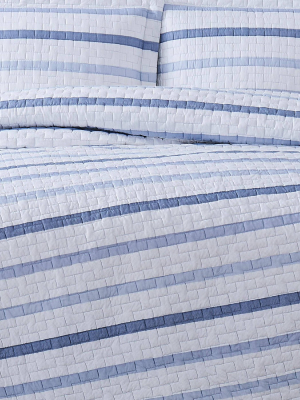 Waffle Stripe Quilt Set Blue/white - Truly Soft