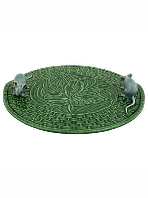 Bordallo Pinheiro Lily Cheese Tray With Mouses In Green